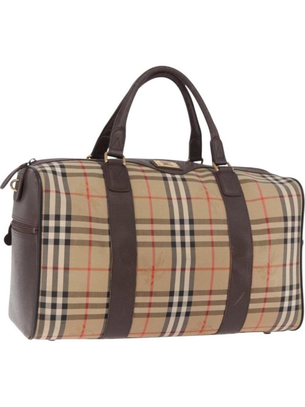 Burberrys Nova Check Boston Bag Canvas Beige Gold